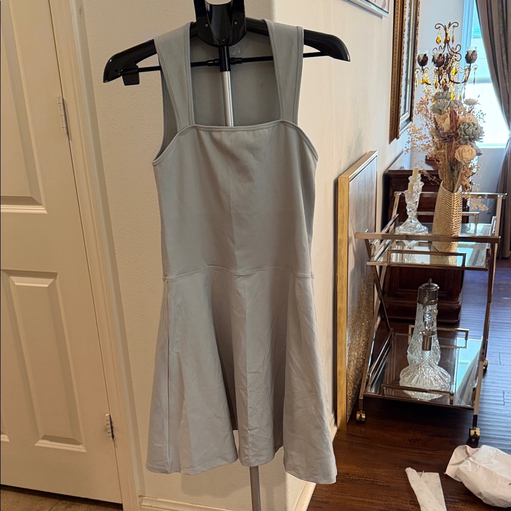 Sleeveless Square-Neck Mini Dress in Light Gray